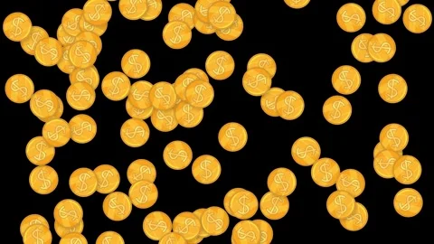 Gold Dollar Coins Falling Continuously Against a Solid Black Background Stock Footage 341842150