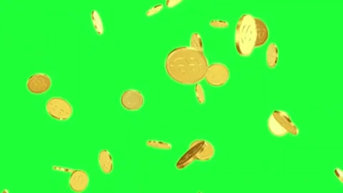 Gold Dollar Coins Falling Rain Effect Green Screen Stock Footage 340635753
