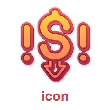 Gold Dollar rate decrease icon isolated on white background. Cost reduction Stock Illustration