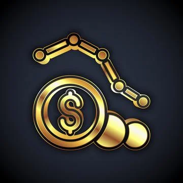 Gold Dollar rate decrease icon isolated on black background. Cost reduction イラスト素材