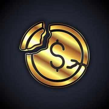 Gold Dollar rate decrease icon isolated on black background. Cost reduction 库存插图