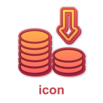 Gold Dollar rate decrease icon isolated on white background. Cost reduction 库存插图