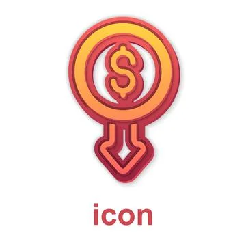 Gold Dollar rate decrease icon isolated on white background. Cost reduction Stock Illustration