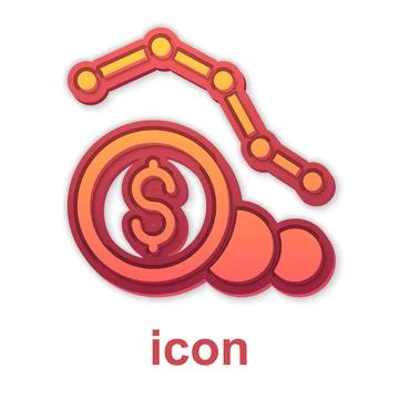 Gold Dollar rate decrease icon isolated on white background. Cost reduction.. 库存插图