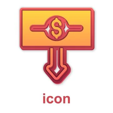 Gold Dollar rate decrease icon isolated on white background. Cost reduction.. Illustrazione stock