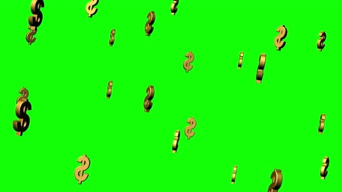 Gold Dollar Signs Raining over Chroma Key Green Background Stock Footage 190020488