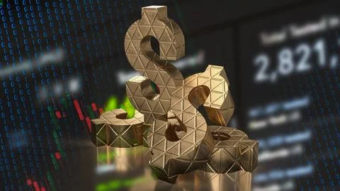 The gold dollar symbol on chart background for business concept 3d rendering Stock Illustration