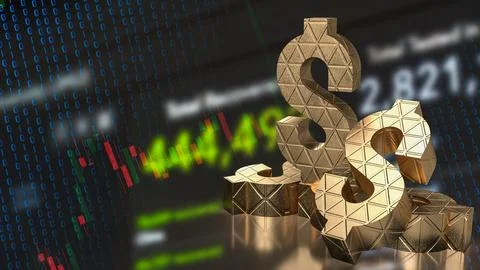 The gold dollar symbol on chart background for business concept 3d rendering Stock Illustration