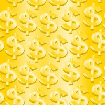Gold dollar symbol in a seamless pattern Stock Illustration