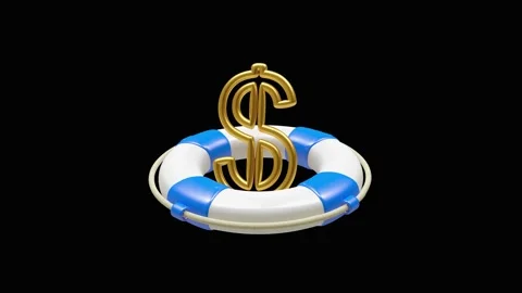 Gold dollar symbol spinning inside life preserver, 3D rendering. Stock Footage 335405033