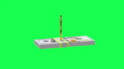 A gold dollar symbol on a stack of dollar bills on a green screen. Stock Footage 337883583