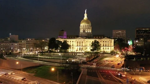 Gold dome of the Georgia State Capitol at night in Atlanta Stock Footage 104634287