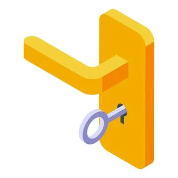 Gold door handle with key inserted, security and access control Illustration