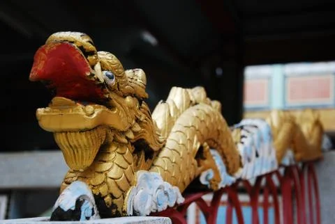 The gold dragon front of the temple Stock Photos