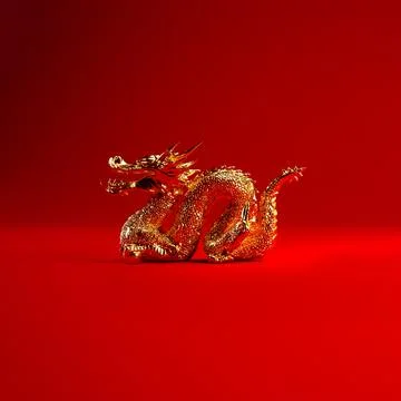 Gold dragon isolated on red background, Chinese new year 2024 Year of the d.. 스톡 일러스트