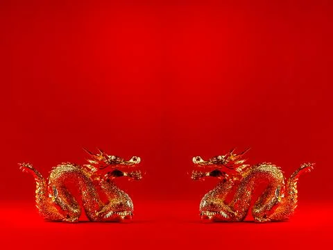 Gold dragon on red background with copy space, Year of the dragon Chinese n.. Stock Illustration