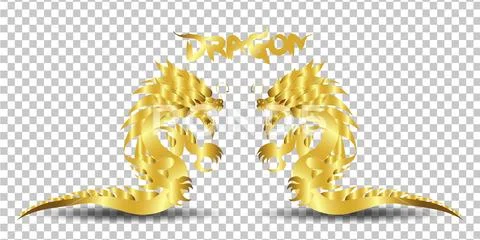 Gold dragon silhouette on transparent background.vector illustration Stock Illustration