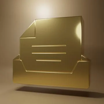 Gold Drawer with document icon isolated on brown background. Archive papers.. Illustrazione stock