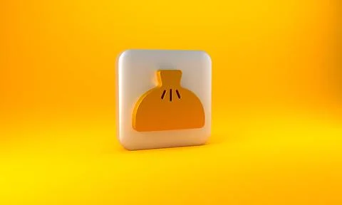 Gold Dumpling icon isolated on yellow background. Traditional chinese dish. S Illustrazione stock