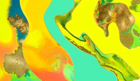 Gold dust and waves on fluorescent inks background. Stock Illustration