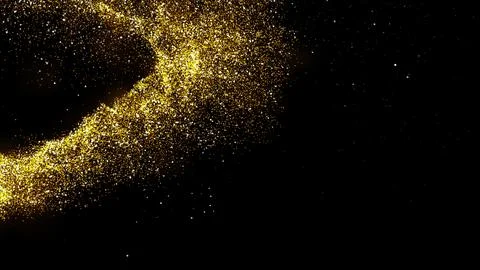 Gold dust blown away by the wind and scattered. 3d illustration of gold par.. Stock Illustration