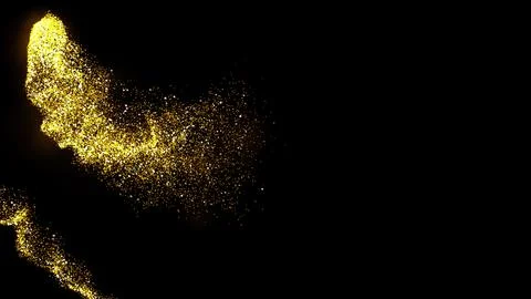Gold dust blown away by the wind and scattered. 3d illustration of gold par.. Stock Illustration
