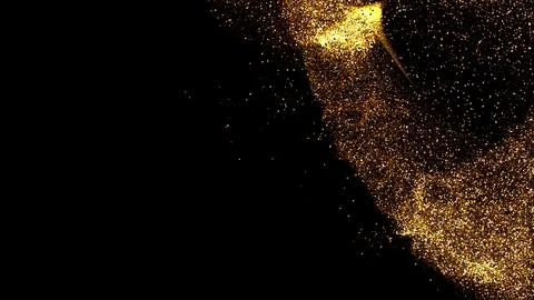 Gold dust blown away by the wind and scattered. 3d illustration of gold par.. Stock Illustration