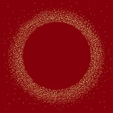 Gold dust circle frame. Splattered golden glitter confetti as a ring, wreath or Stock Illustration