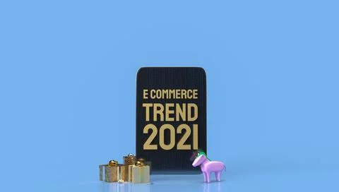 The gold e commerce front tablet for online marketing 3d rendering. Illustrazione stock