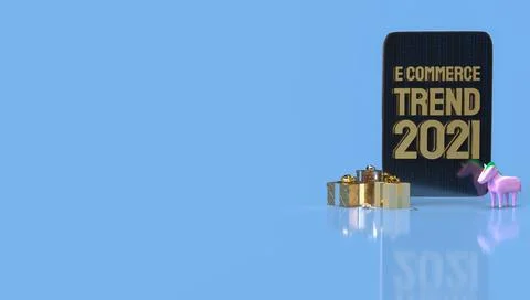 The gold e commerce front tablet for online marketing 3d rendering. Illustrazione stock