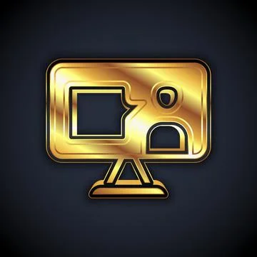 Gold E-learning of different foreign languages icon isolated on black background 스톡 일러스트