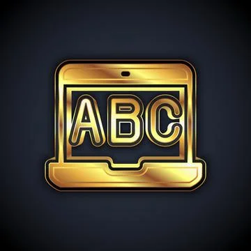 Gold E-learning of different foreign languages icon isolated on black background Illustrazione stock