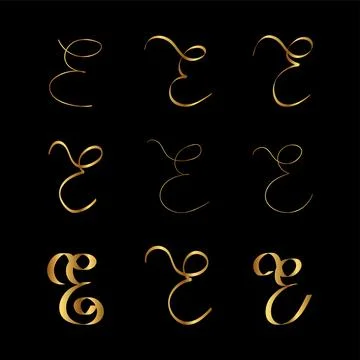Gold E Letter Initial Cursive Hand Written Calligraphic Alphabet Set for Lo.. Stock Illustration