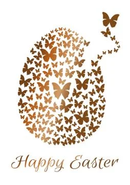 Gold Easter egg consists of flying butterflies isolated on a white Stock Illustration