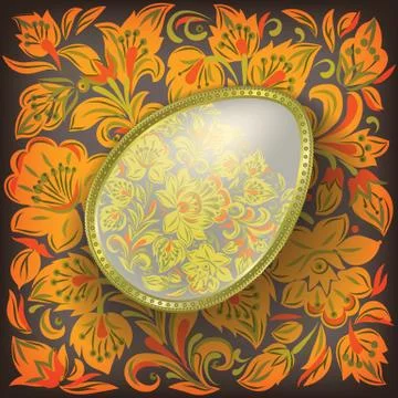 Gold easter egg on dark floral ornament Stock Illustration