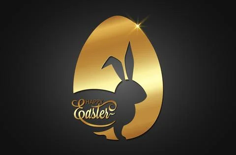 Gold Easter Egg, drawing cutting of bunny silhouette, luxury cut design Stock Illustration