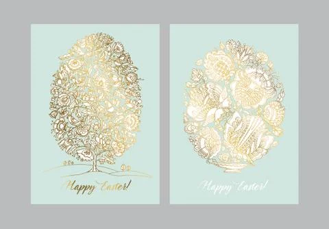 Gold easter egg with folk decorative pattern. Stockillustratie