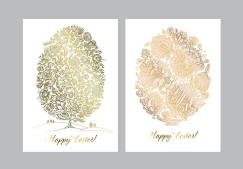 Gold easter egg with folk decorative pattern. Stock Illustration