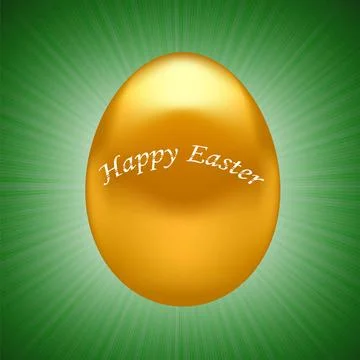 Gold Easter Egg Gold Easter Egg Isolated on Wave Green Background Copyrigh... Stock Photos
