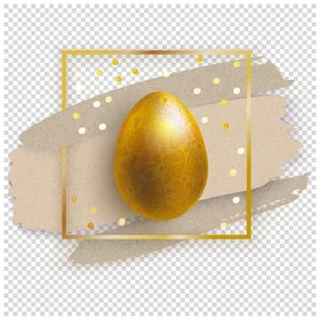 Gold Easter Egg in Gold Square with beige Blots on transparent background. Gold Stock Illustration