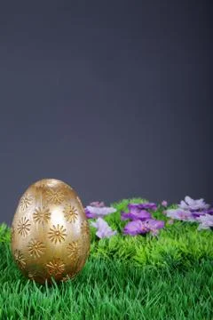 Gold easter egg on grass Stock Photos