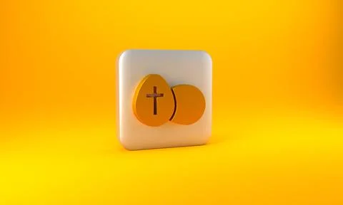 Gold Easter egg icon isolated on yellow background. Happy Easter. Silver squa Stock Illustration