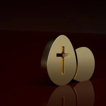 Gold Easter egg icon isolated on brown background. Happy Easter. Minimalism Stock Illustration