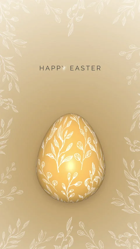 Gold easter egg spinning on cream background with patterns. Happy Easter. Stock Footage 267299923