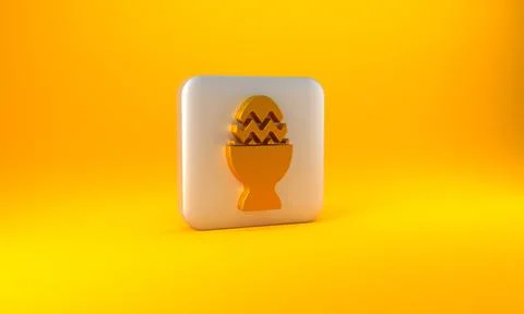 Gold Easter egg on a stand icon isolated on yellow background. Happy Easter 스톡 일러스트