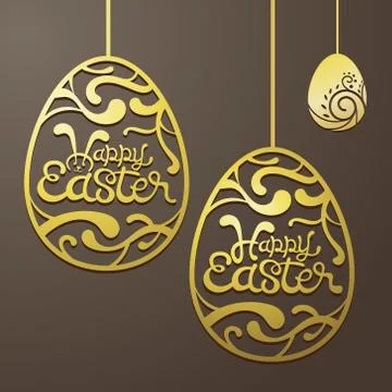 Gold Easter Eggs Decorate Stock Illustration