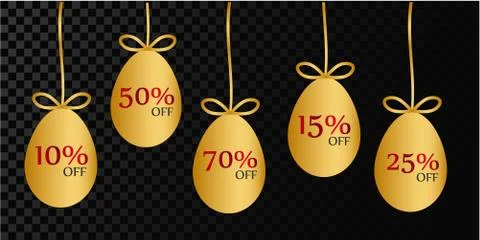 Gold easter eggs  isolated on transparent background. Stock Illustration