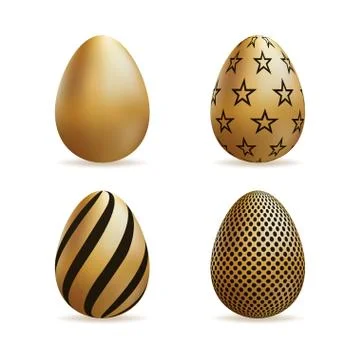 Gold easter eggs set. Isolated on white background. Vector. Illustrazione stock
