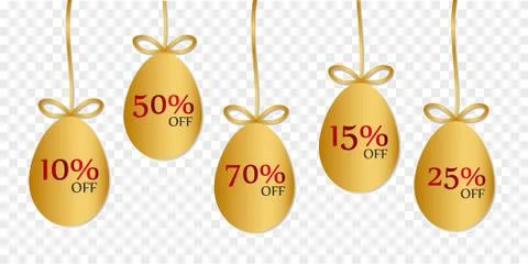 Gold easter eggs with shape isolated on transparent background. Stock Illustration