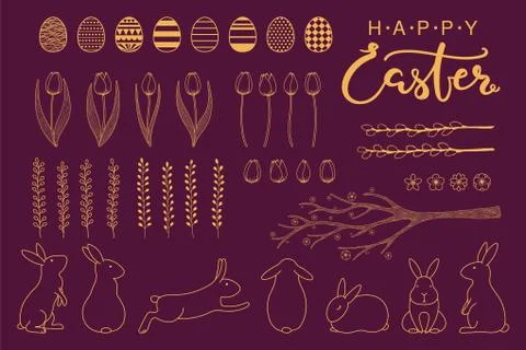 Gold Easter elements set イラスト素材